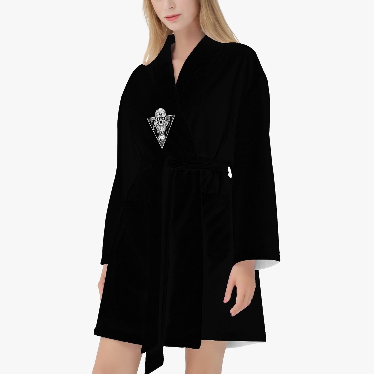 Skull Occult Goth Cat Women's Loose-fitting Bathrobe Black Sleeve Version-skull  Robe- Be Advised Robes Are Semi Thick Sexy See Through Style - Etsy