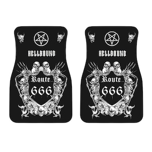 Skull Skeleton Satanic Pentagram Route 666 Car Floor mats Set Of 2-Satanic Car Floor Mats-Satanic-