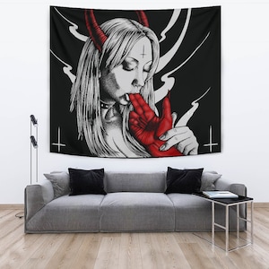 Satanic Cross Satanic Demon Embrace The Master Large Wall Decoration Tapestry Original Colors-Baphomet Wall Decor-Satanic Wall Hangings-