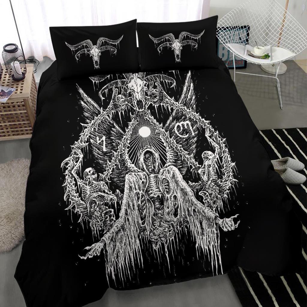 Discover Skull Skeleton Wing Satanic Goat 3 Piece Duvet Set-Goat Skull Skeleton Bed Cover-Gothic Goat Skull Bed Cover-Satanic Goat Duvet-