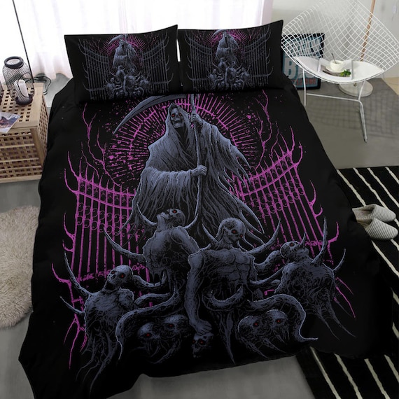 Totenkopf-Bettwäsche-Set Doppelbett – Gothic-Design Mit Rosen & Totenköpfen, 100% Polyester, Inkl. Bettdecke & Kissenbezüge
