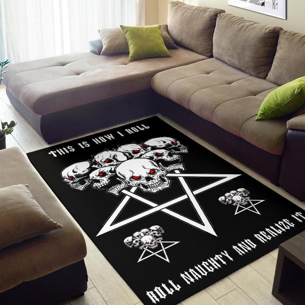 Satanic Skull Inverted Pentagram Area Rug-satanic Gothic - Etsy