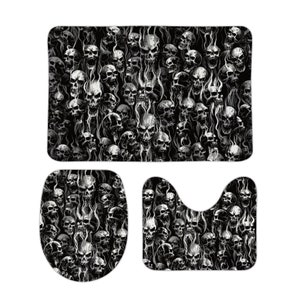Skull Smoke 3 Piece Coral Velvet Bathroom Set Black And White-Skull Bathroom Decor-Skull Home Decor-Skull Decor-