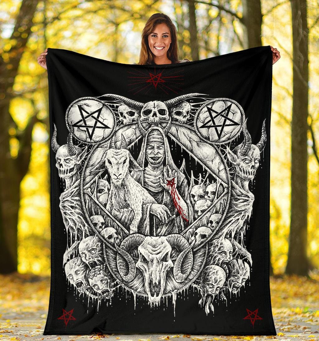 Skull Satanic Pentagram Demon Virgin Nun Goat Blanket-satanic