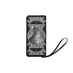 1 Goth Occult Crow Raven de cuero de alta calidad Cartera de bolso de embrague para mujeres 8 ranuras para tarjetas de crédito- Versión en blanco y negro-Billetera oculta gótica-