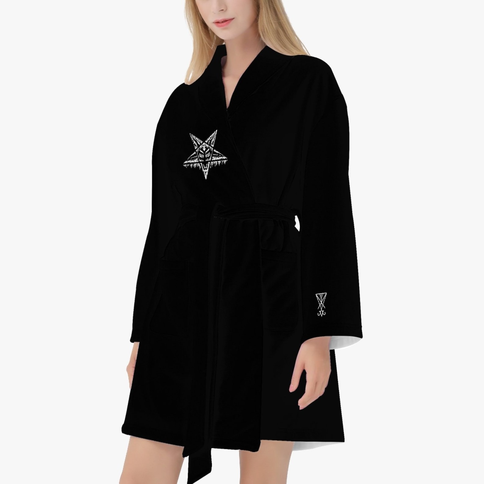 Satanic White Robe Satanic Pentagram Drip Women's Loose-fitting Bathrobe Lucifer Version ...