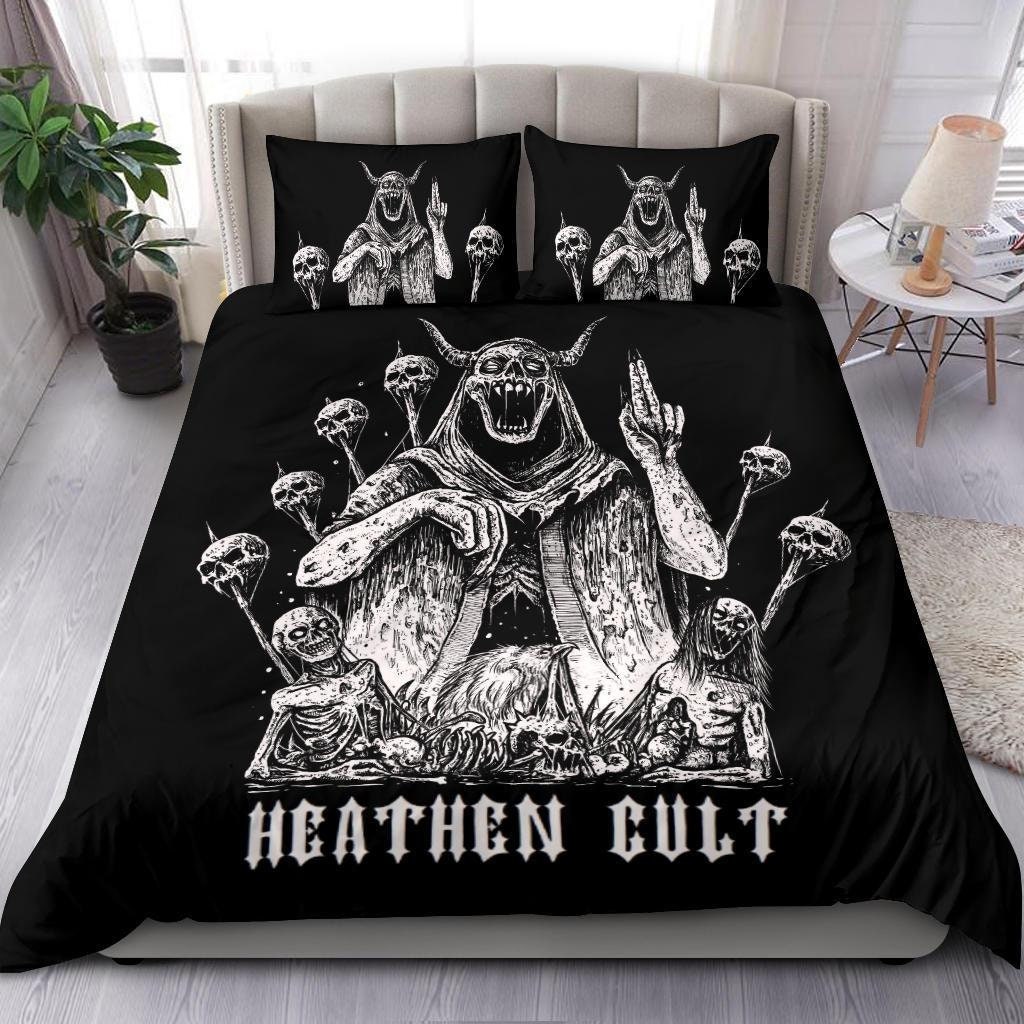 Discover Satanic Skull Demon God Impaled Skulls 3 Piece Duvet Set-Gothic Satanic Decor-Satanic Skull Demon Duvet-Satanic Skull Room Decor-