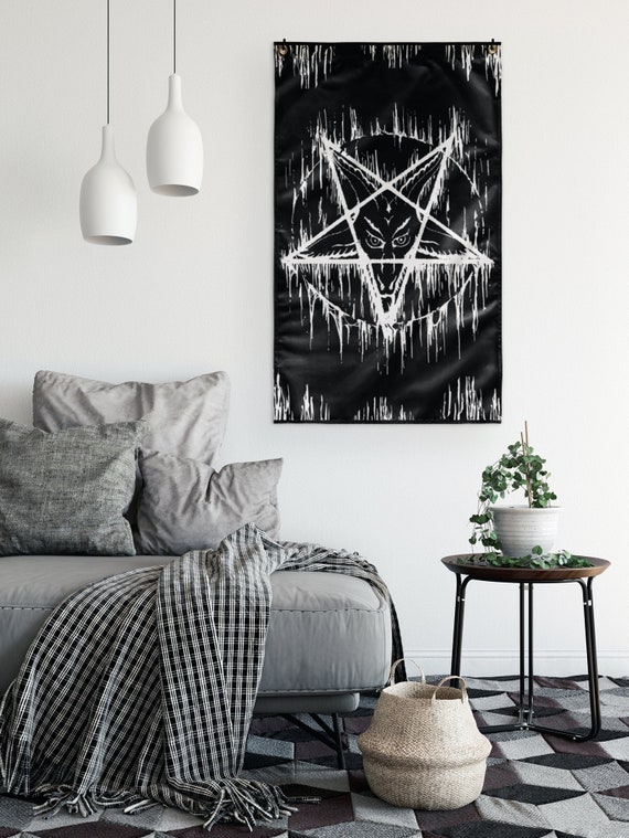 Satanic Pentagram Melting Wall Flag-satanic Wall Decor-gothic