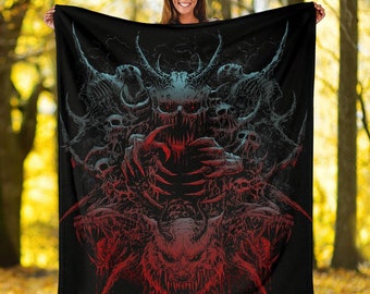 Skull Demon Wolf Blanket Color Version-Skull Werewolf Blanket-Wolf Skull Blanket-