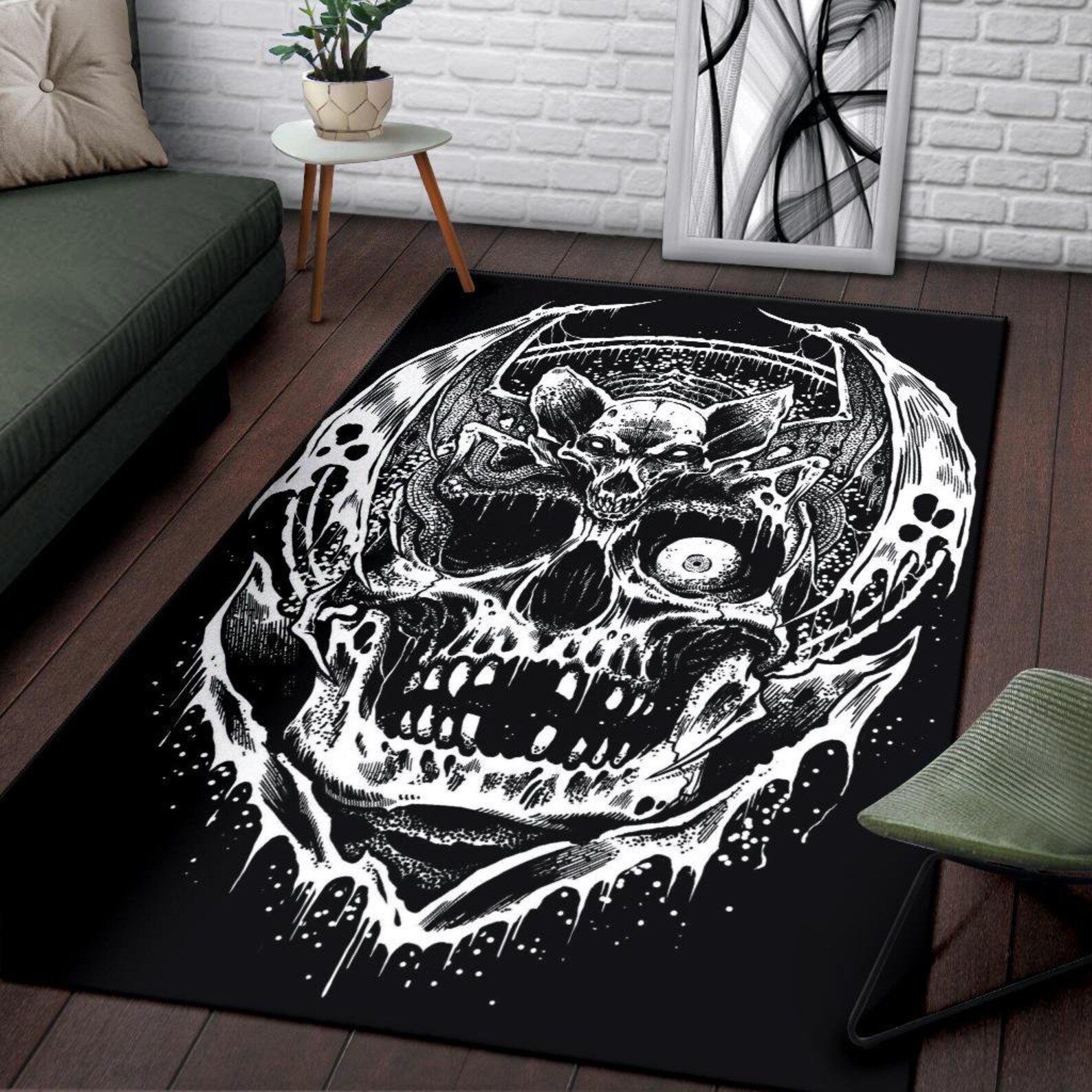 Gothic Skull Bat Area Rug-skull Rugs-gothic Skull Decor-gothic Decor ...