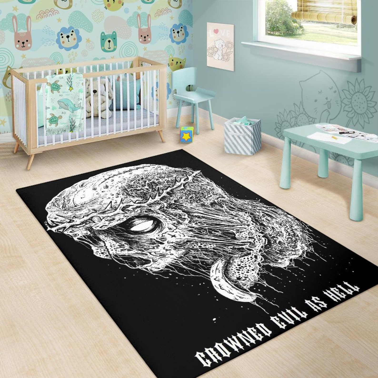 Skull Inverted Cross Zombie Crown Area Rug-skull Zombie Rug-inverted ...