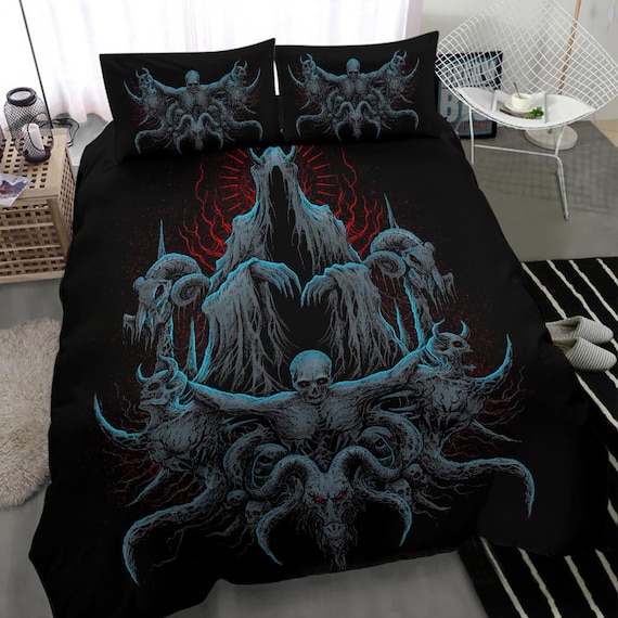 Skull Satanic Goat Demon Impaled and Crucified 3 Piece Duvet Set