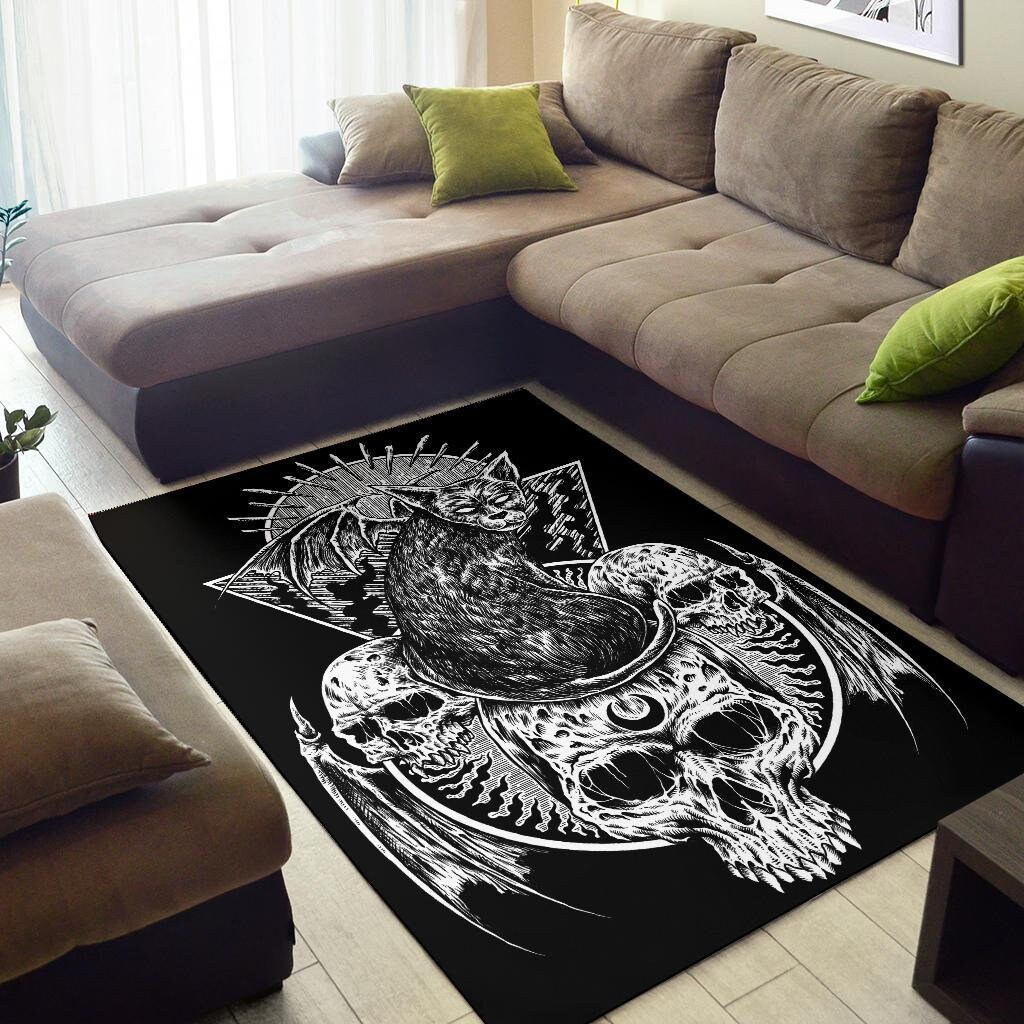 Skull Gothic Cat Area Rug Version 2-gothic Rug-skull Gothic - Etsy