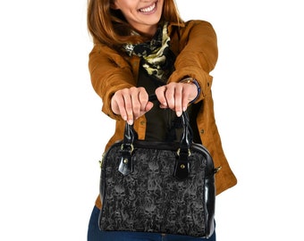Skull Smoke Handbag Dark Version- skull handbag- skull purse- skull wallet- pentagram purse- satanic purse- gothic handbag-