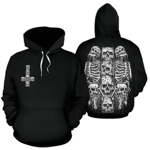 Skull Satanic Inverted Cross Hoodie  Be Advised These Hoodies Are A Polyester blend Material Different Than A Normal Hoodie-