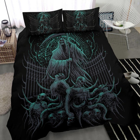 Totenkopf-Bettwäsche-Set Für Doppelbett – Gothic Design Mit Rosen, 100% Polyester, Inkl. Bettdecke & Kissenbezüge