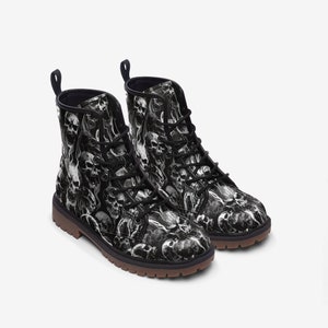 Skull Smoke Casual Leather Lightweight boots MT Black And White-Skull Boots image 1