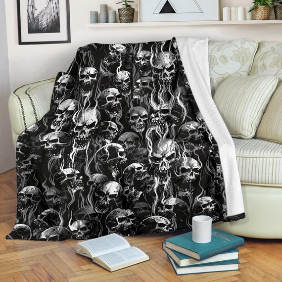 New Skull Smoke Style Blanket New Black and White Texture skull