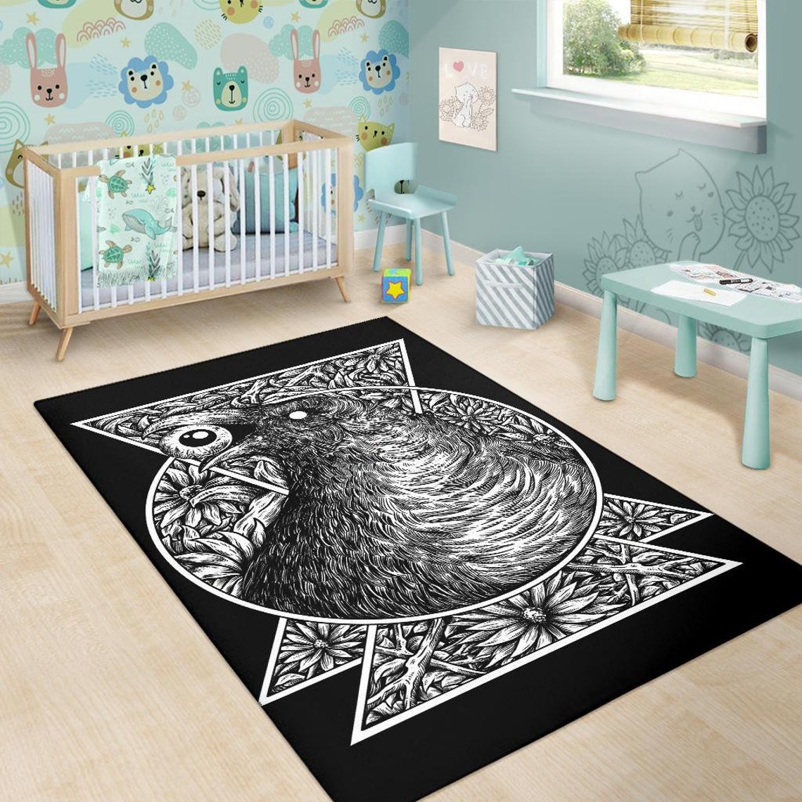 Gothic Crow Eye Area Rug Black and White Version-gothic Crow Rug-gothic ...