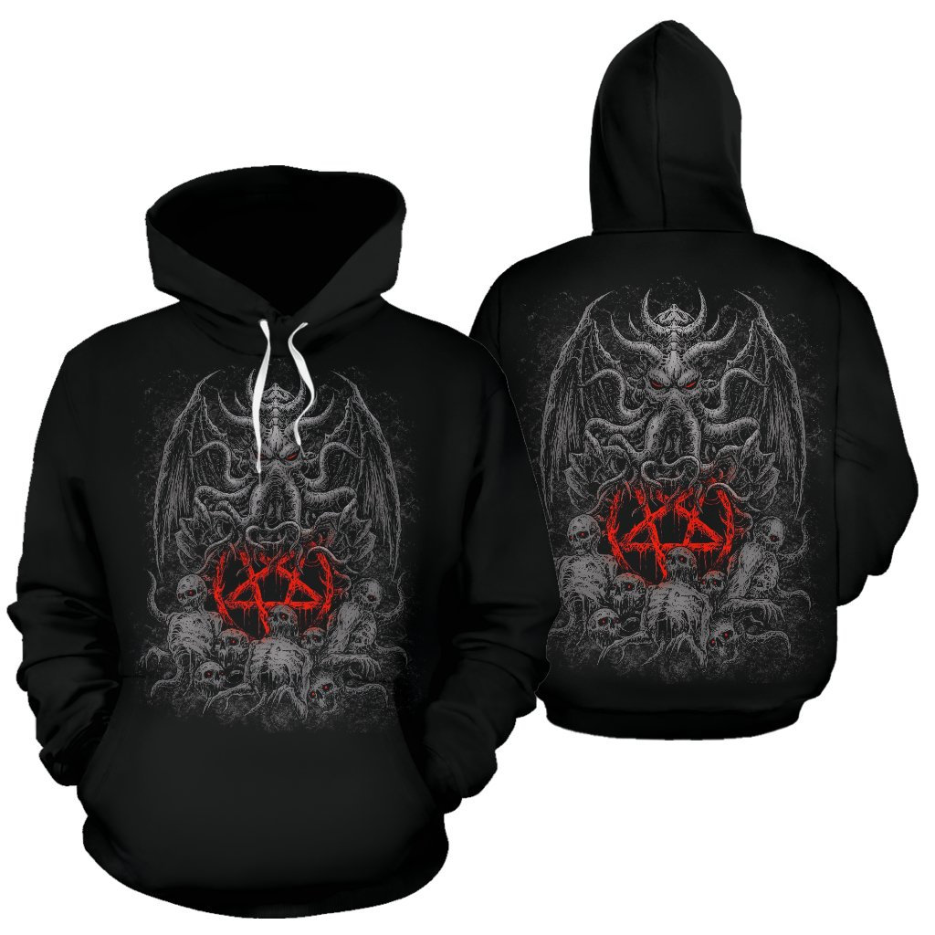 Discover Skull Skeleton Bat Wing Demon Octopus Hoodie Silver And Red  Be Advised These Hoodies