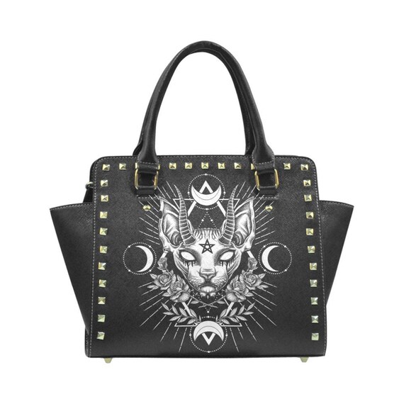 Borsa A Tracolla Gotica Con Teschio E Borchie – In Pelle PU, Piccola E Leggera, Con Catena (Nero, Verde, Blu, Grigio) - 4