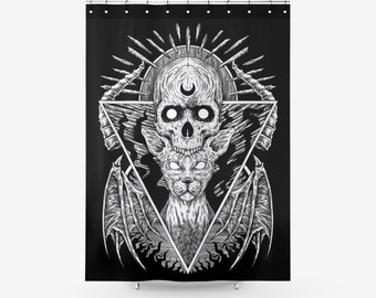 Skull Gothic Cat Textured Fabric Shower Curtain-Gothic Decor-Goth Bathroom-2 Sizes Same Price!