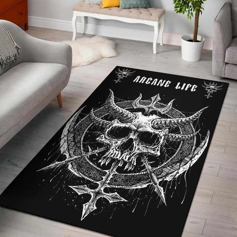 Satanic Area Rug Skull Inverted Cross Dagger Arcane Life Area Rug-satanic Room Decor ...
