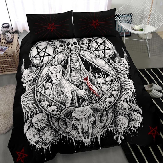 Skull Satanic Pentagram Demon Virgin Nun Goat 3 Piece Duvet Set