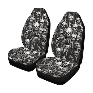 Skull Smoke Car Seat Cover Airbag Compatible(Set of 2)-Skull Car Accessories-Skull Car Seat Cover-