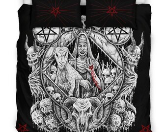 Skull Satanic Pentagram Demon Virgin Nun Goat 3 Piece Duvet Set