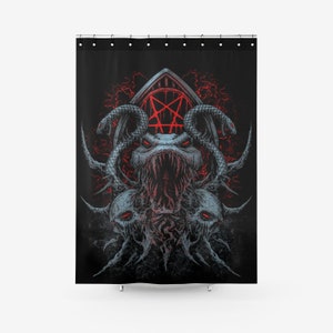Schädel Satanisches Pentagramm Dämon Schlange Textur Stoff Duschvorhang Farbversion-Skull Satanic Goth Okkult Decor-
