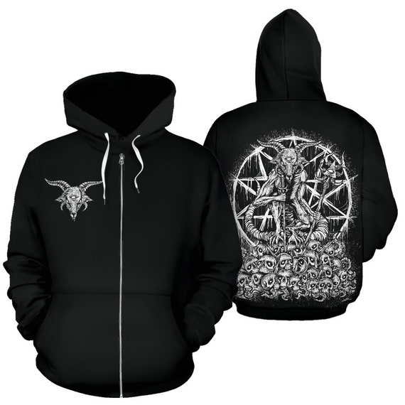 Skull Satanic Cyclops Goat Zip up Hoodie-be Advised These