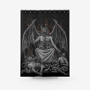 Schädel Skelett Satanischer Dämon Gott Gemaserter Stoff Duschvorhang Dunkle Version-Satanischer Schädel Goth Okkult Home Decor-