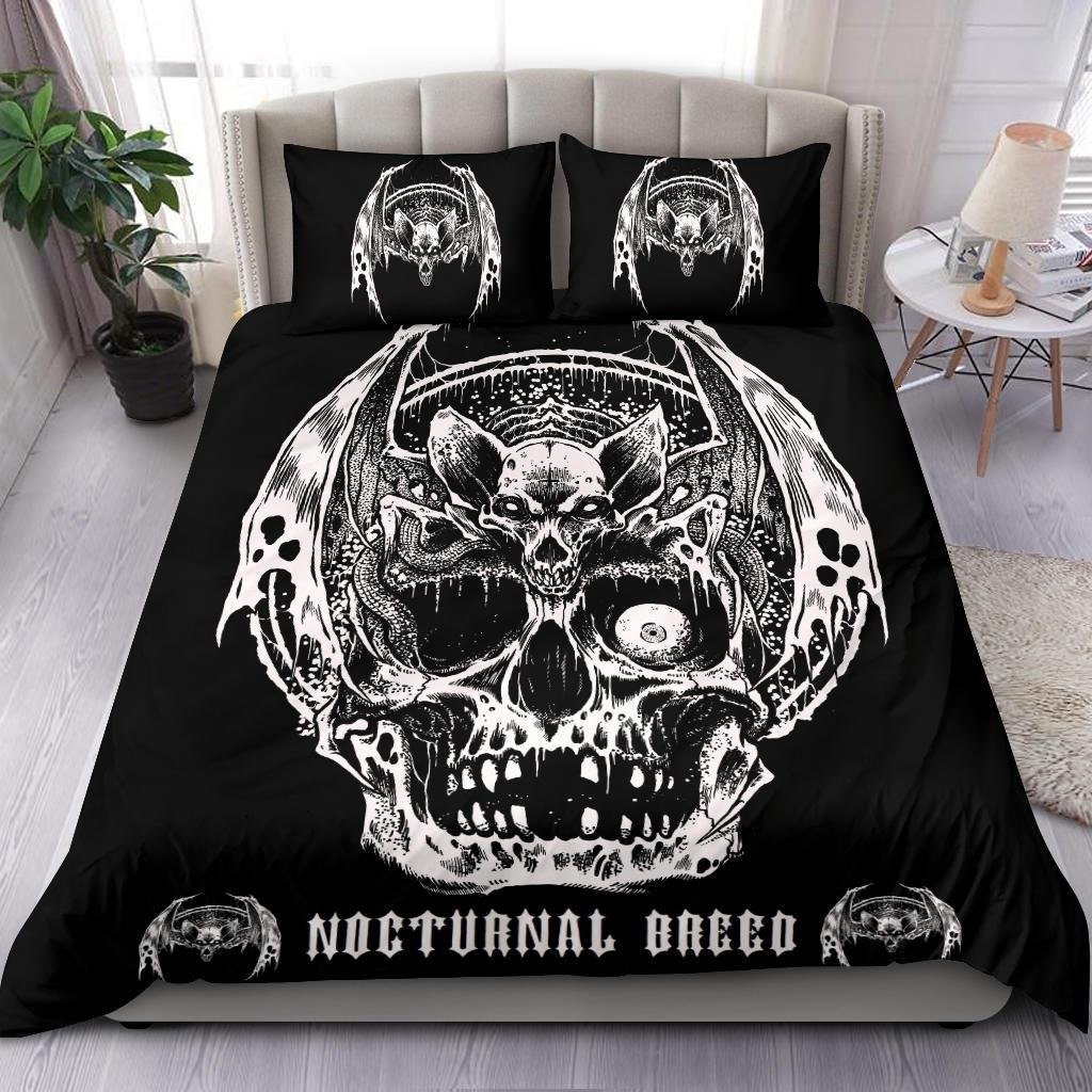 Discover Gothic Skull Bat Nocturnal Breed 3 Piece Duvet Set-Gothic Skull Decor-Skull Home Decor-Gothic Skull Duvet Set-Gothic Skull Room Decor-