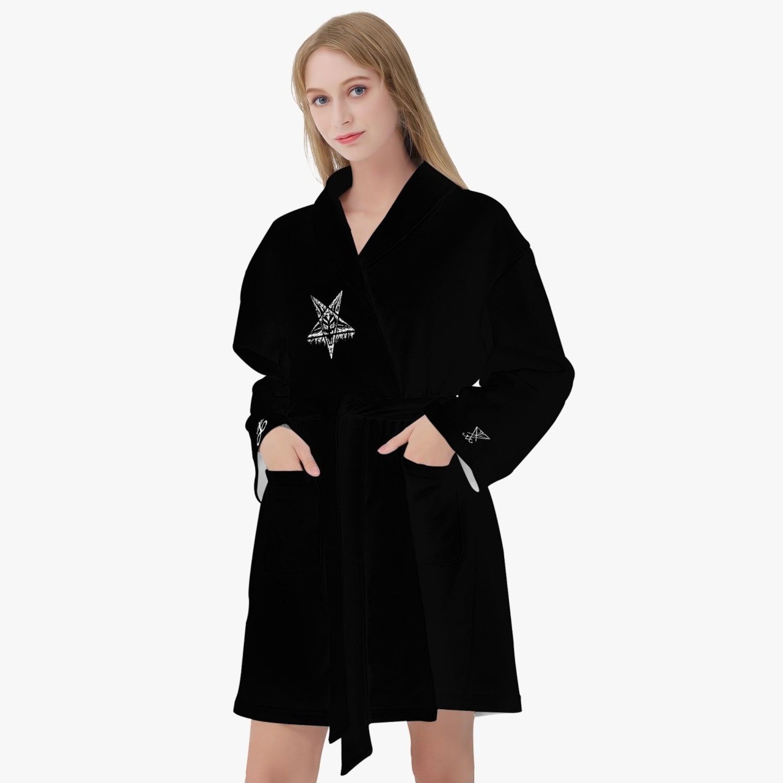 Satanic White Robe Satanic Pentagram Drip Women's Loose-fitting Bathrobe Lucifer Version ...