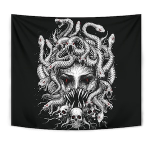 Skull Medusa Demon Goddess Eternal Revenge Of the Injustice Violation Large Wall Decoration Tapestry Black And White Red Demon Eye
