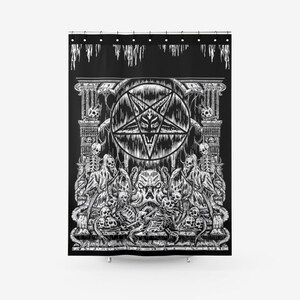Schädel Skelett Dämon Satanic Pentagram Drip Shrine Strukturierte Stoff Duschvorhang-Schädel Satanic Home Decor-