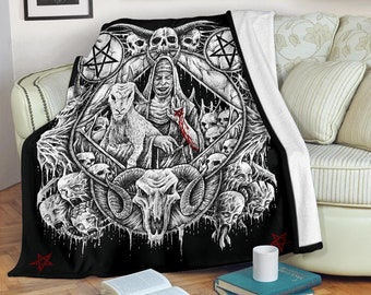 Skull Satanic Pentagram Demon Virgin Nun Goat Blanket-satanic