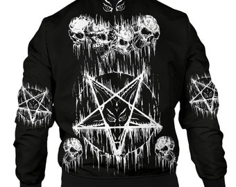 Skull Satanic Pentagram Drip Got Satan's Eyes In The Back Of My Head Jacket Plain Black Sleeves Available by request-Satanic Jacket-