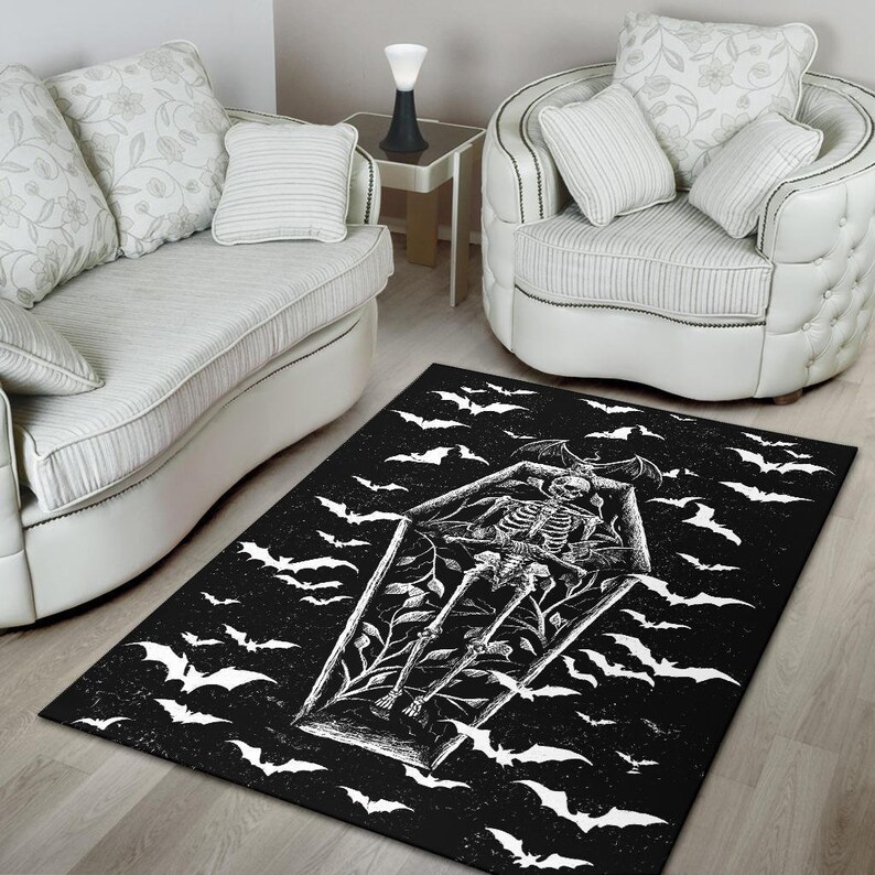 Bat Skull Skeleton Coffin Shrine Area Rug-coffin Rug-skull | Etsy