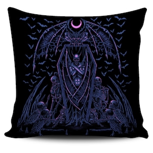 Skull Skeleton Chain Wicked Bat Shroud Funda de almohada Night Blue Pink-Skull Batwing Coffin Gothic Decor-Batwing Skull Pillow Cover-