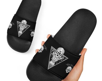 Skull Gothic Occult Cat Slippers Black and White Version-gothic