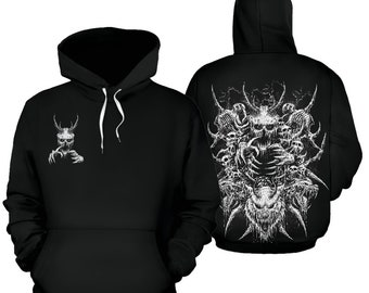 Skull Demon Wolf Hoodie Versión en blanco y negro Tenga en cuenta que estas sudaderas con capucha son un material de mezcla de poliéster diferente a una sudadera con capucha normal-