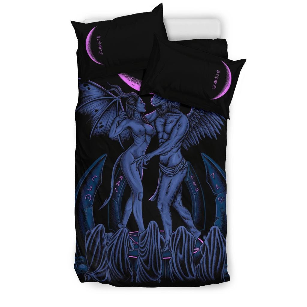 Discover Skull Satanic Pentagram Baphomet Erotic Demon Shrine 3 Piece Duvet Set Erotic Blue Pink-Baphomet Bed Set-Satanic Duvet-Baphomet Bedding-