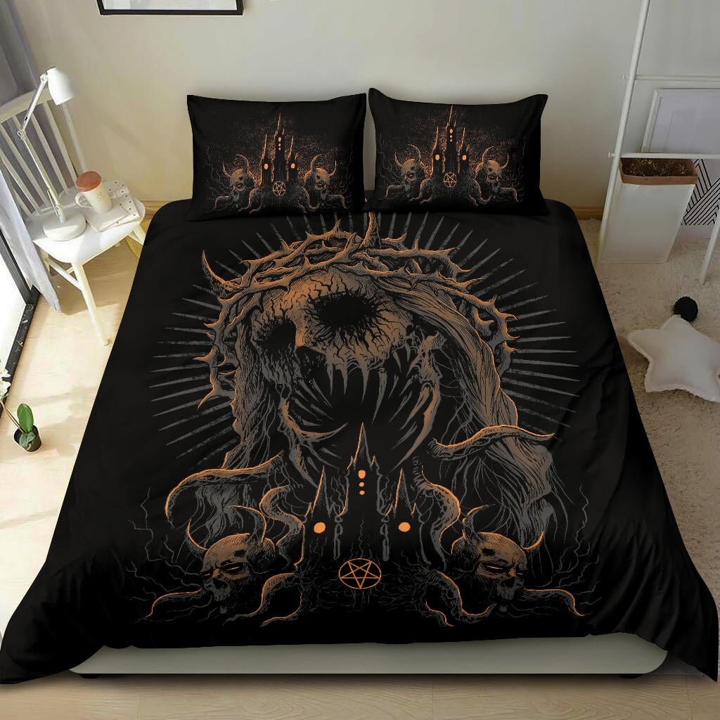 Discover Skull Demon Zombie Savior Satanic Church 3 Piece Duvet Set Dark Version - Satanic Bedding - Baphomet Duvet - Zombie Bedding