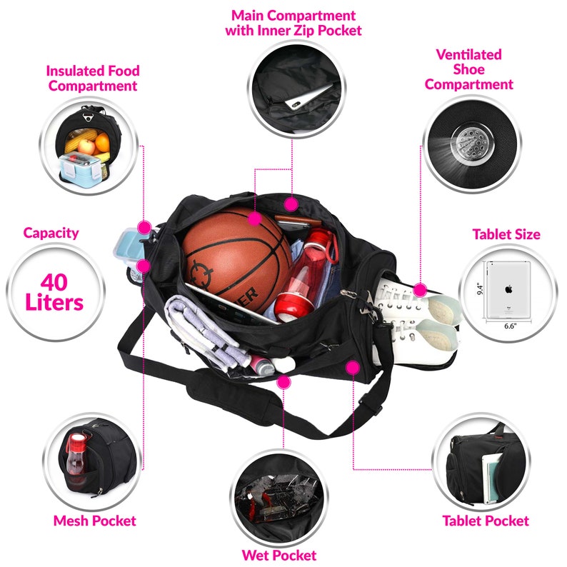 Gym Bag With Shoe Compartment Wet Pocket and Food Compartment Etsy