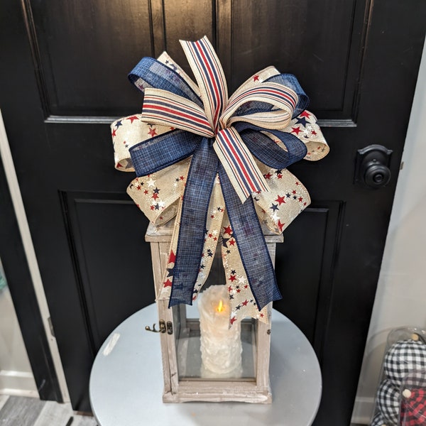 American or patriotic bow, lantern bow, USA wreath bow, swag bow, decorator bow, 4th of July, basket, door hanger, porch light, Memorial Day