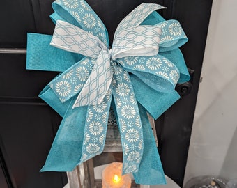 Teal Blue Flower Bow: Spring, Summer Decor, Lantern, Wreath
