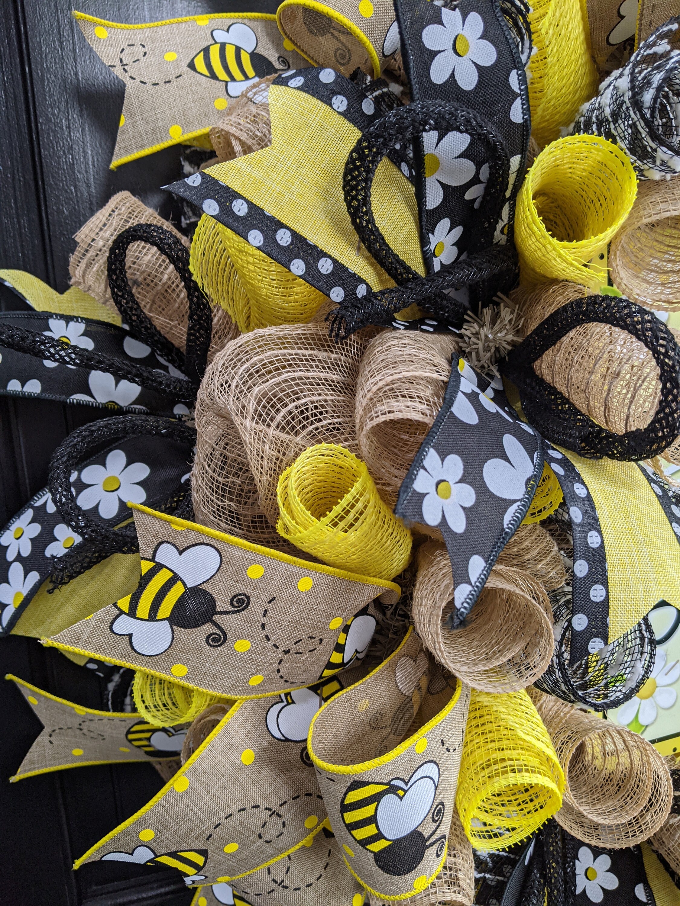 Bumblebee wreath black and yellow wreath front door wreath Etsy