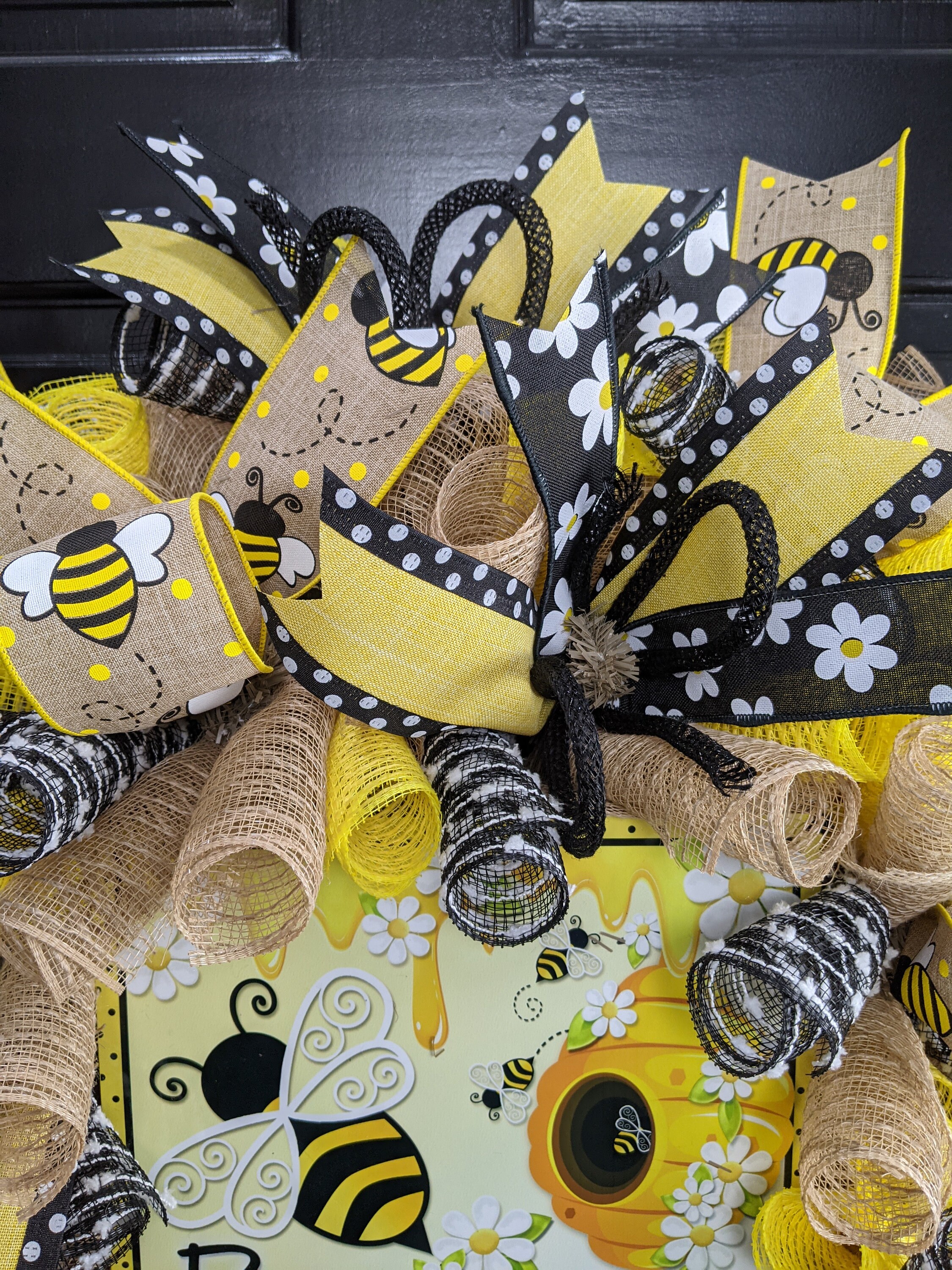 Bumblebee wreath black and yellow wreath front door wreath Etsy